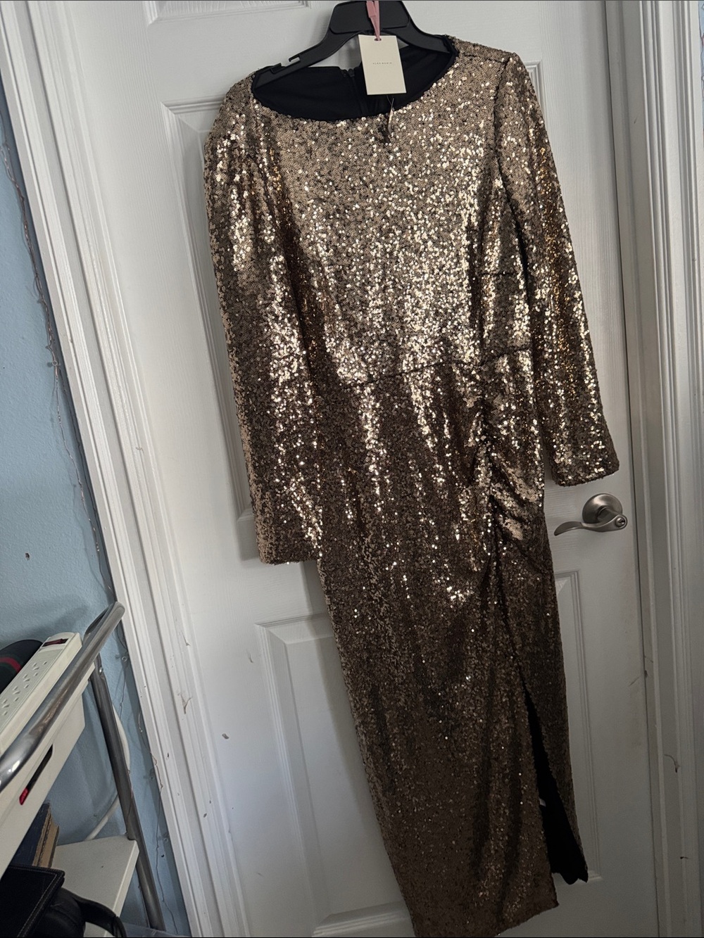 Alex Marie Gold Sequin Long-Sleeve Maxi Dress